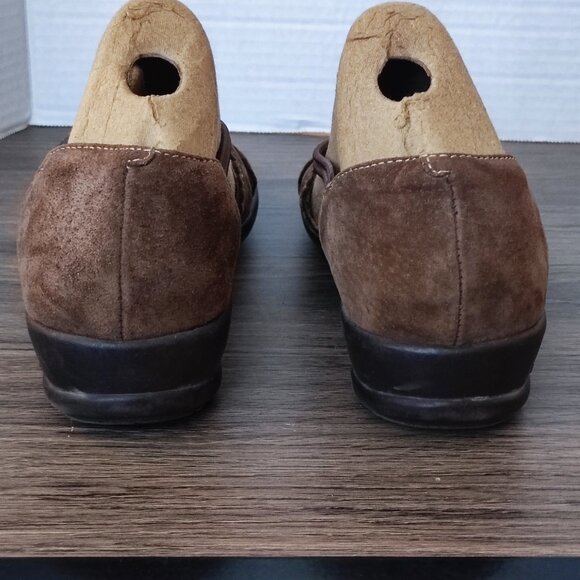 Earth Spirit Low Heel 6.5 Cross Strap Brown Woven Strappy Comfort Boho Sandals - Picture 5 of 12